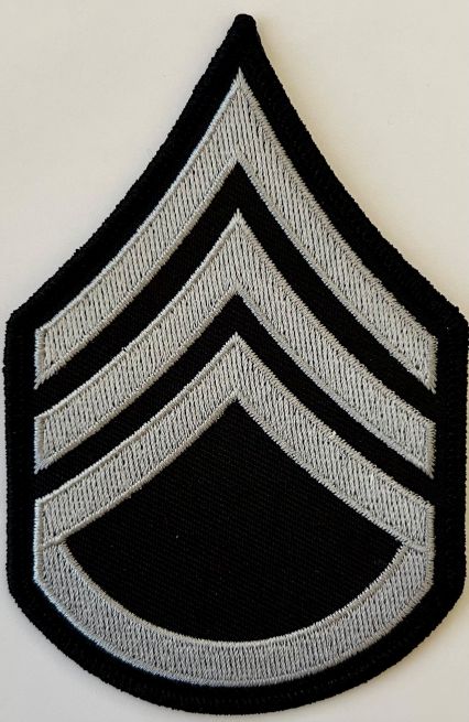 STAFF SERGEANT CHEVRONS MEDIUM GREY on BLACK SOLD in PAIRS - SEW ON.